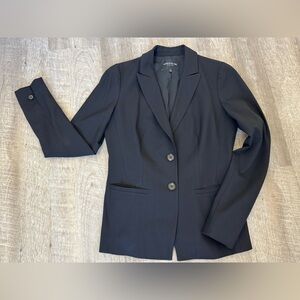 Lafayette 148 New York Navy Black Wool Blend Blazer, Classic Fit, Notch Lapel, 0